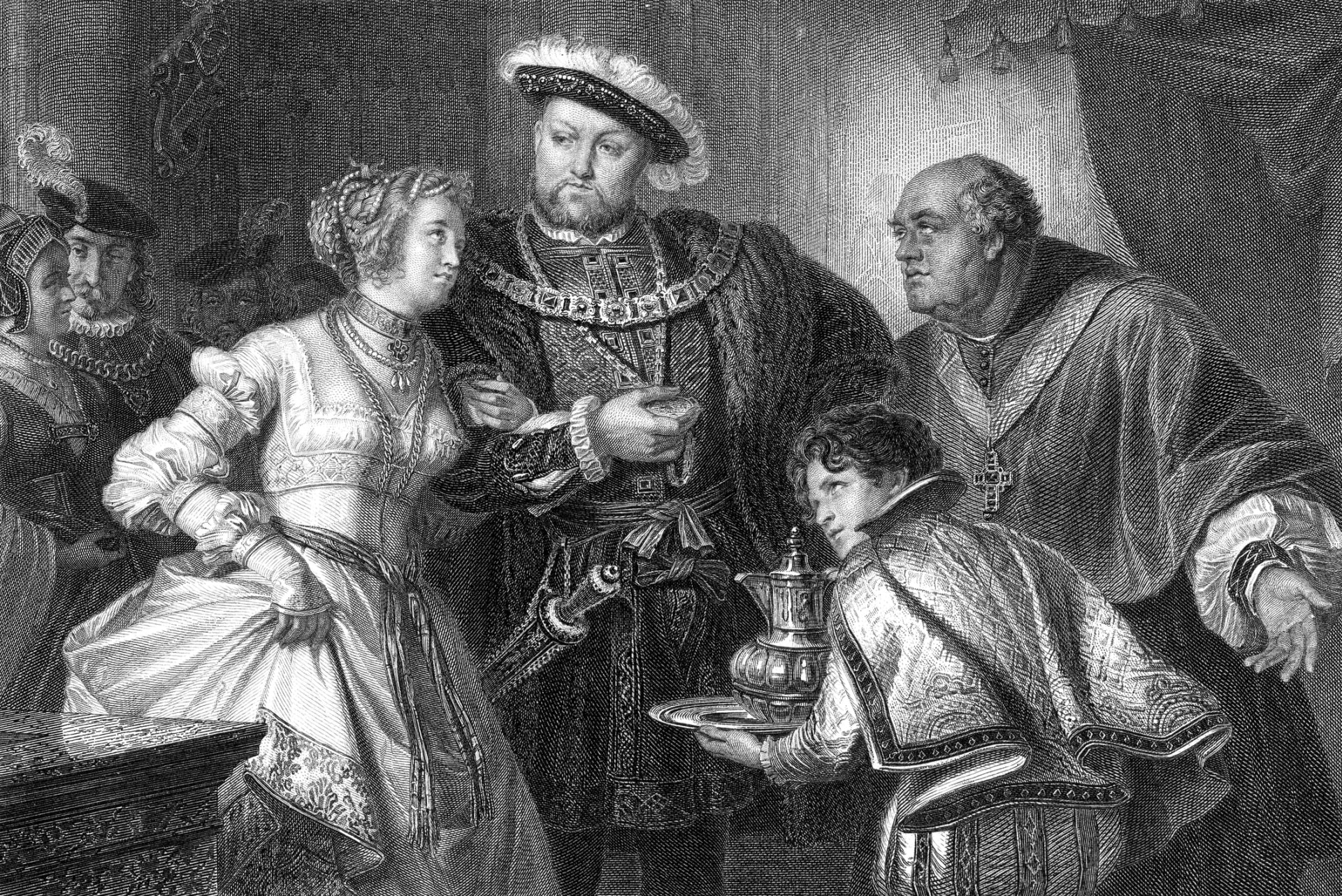 Seznámení Jindřicha VIII. a Anny Boleynové podle ilustrace z konce 19. století