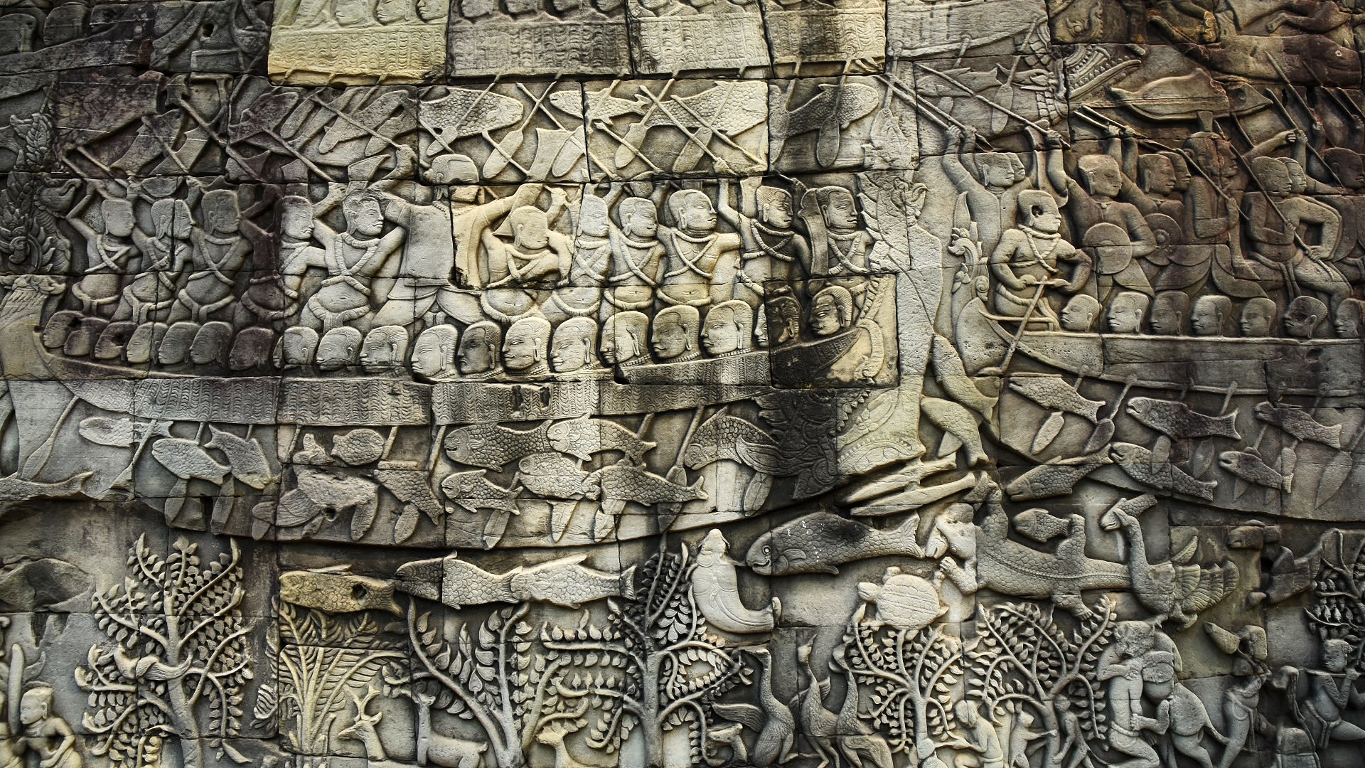 Jedna z monumentálních nástěnných fresek Angkor Vatu