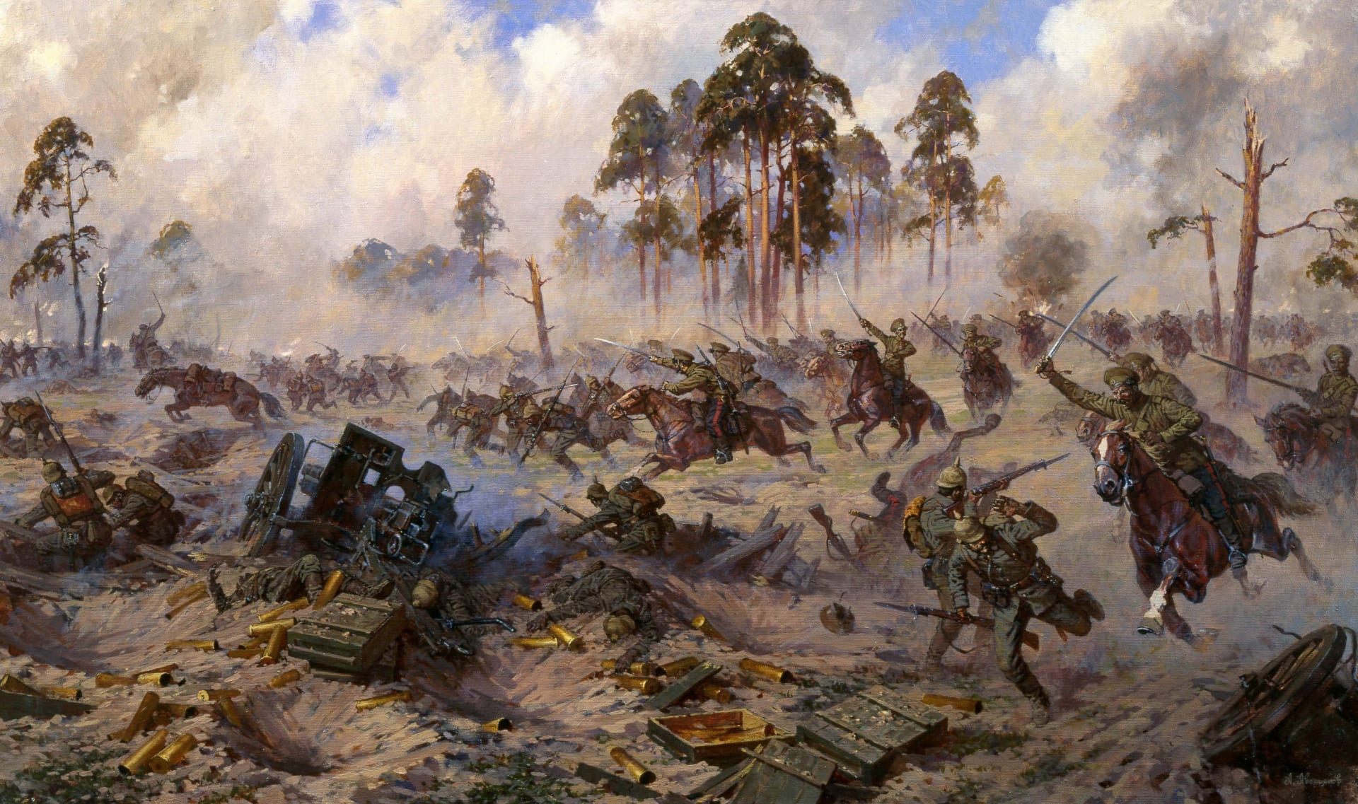 Útok kozácké jízdy ve Východním Prusku v roce 1914