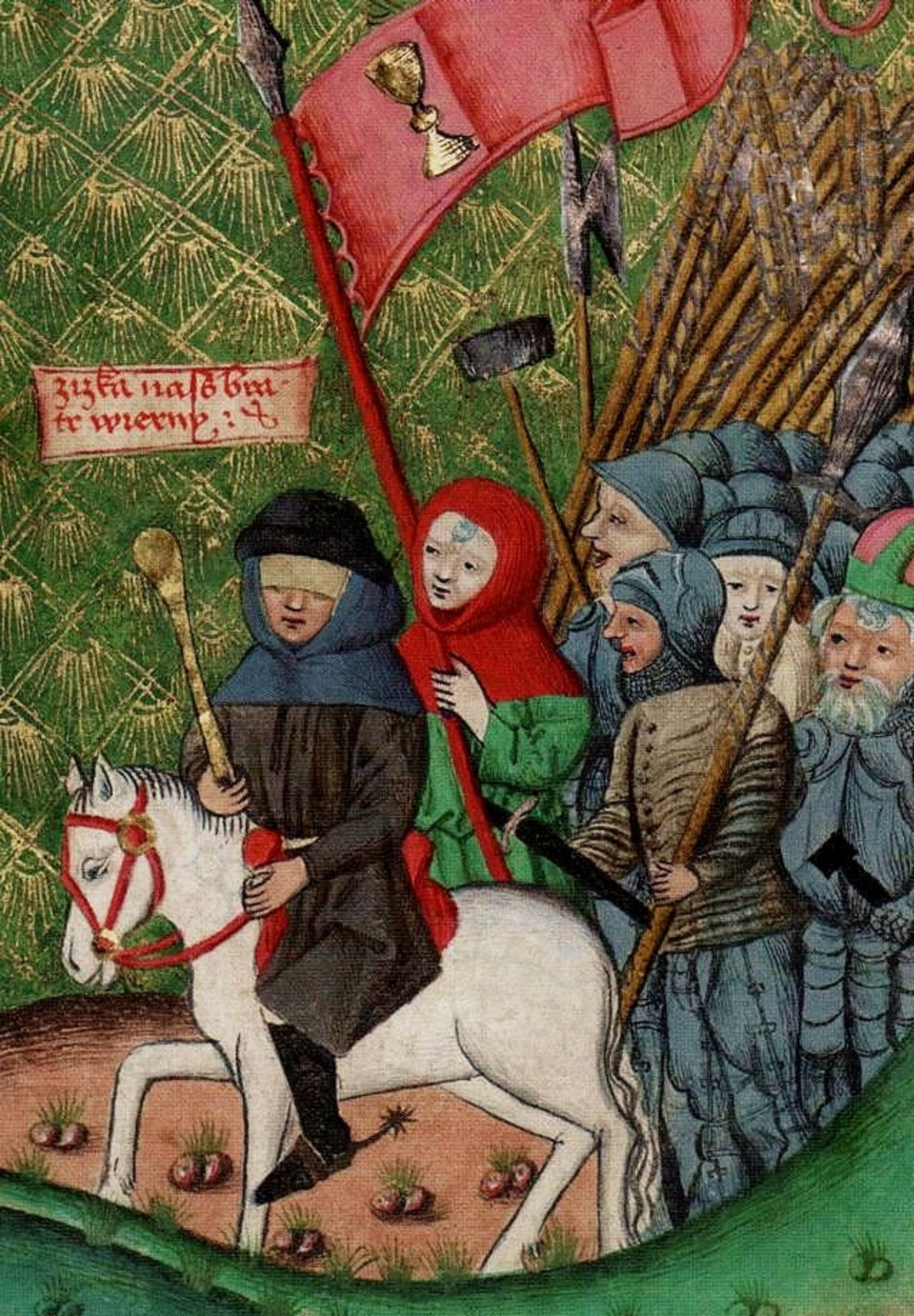 Dobové vyobrazení husitského vojska v čele s janem Źižkou