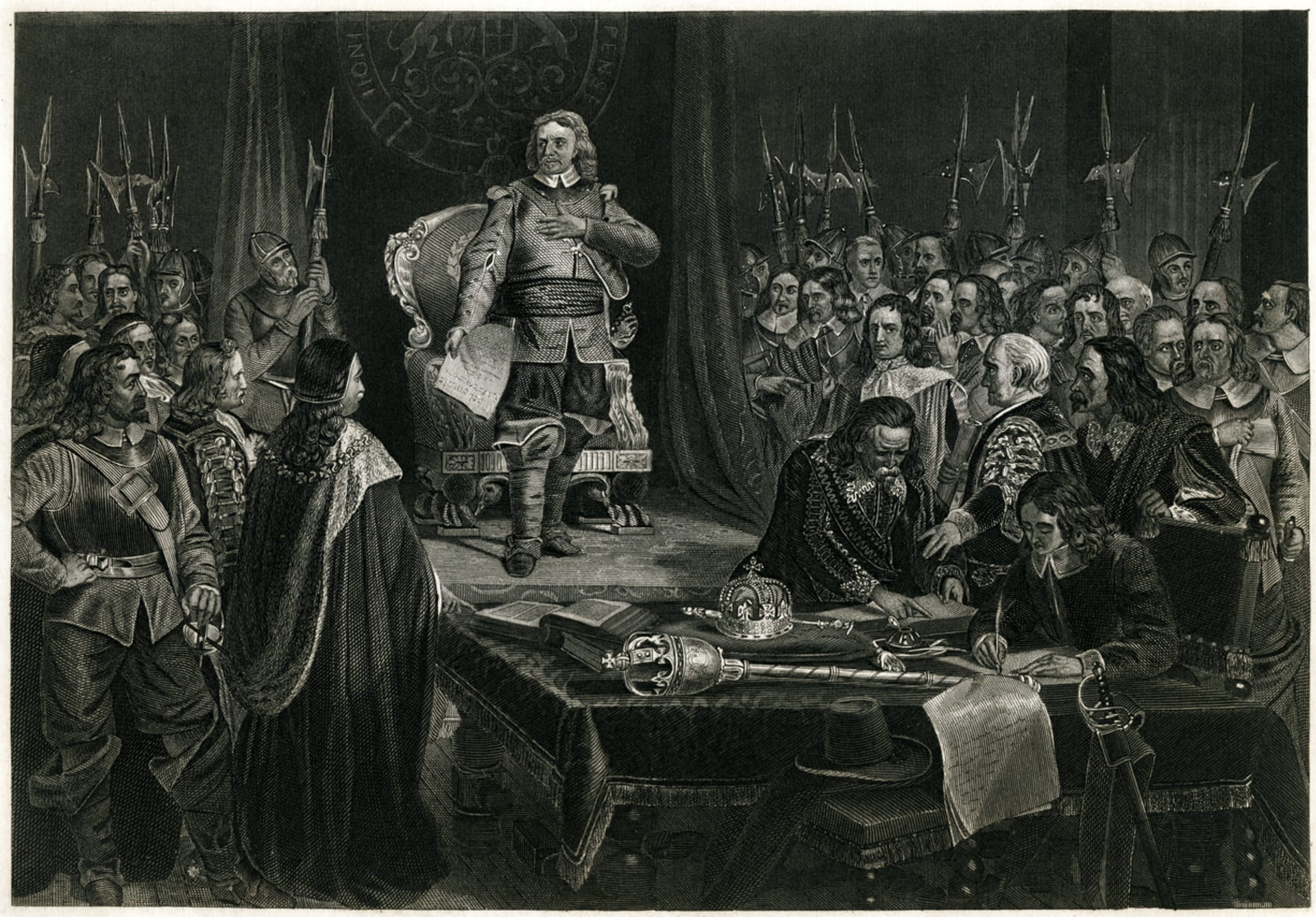 Oliver Cromwell odmítá královskou korunu