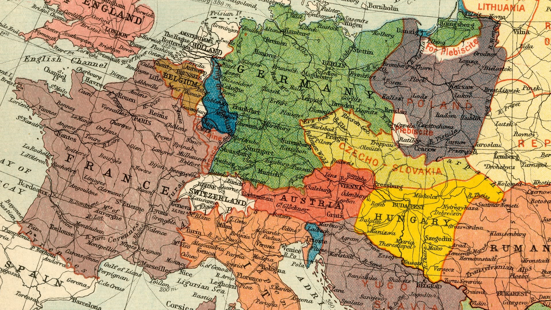 Mapa Evropy z roku 1920, která se P. A. Maasovi nelíbila. A tak přišel s vlastním návrhem...