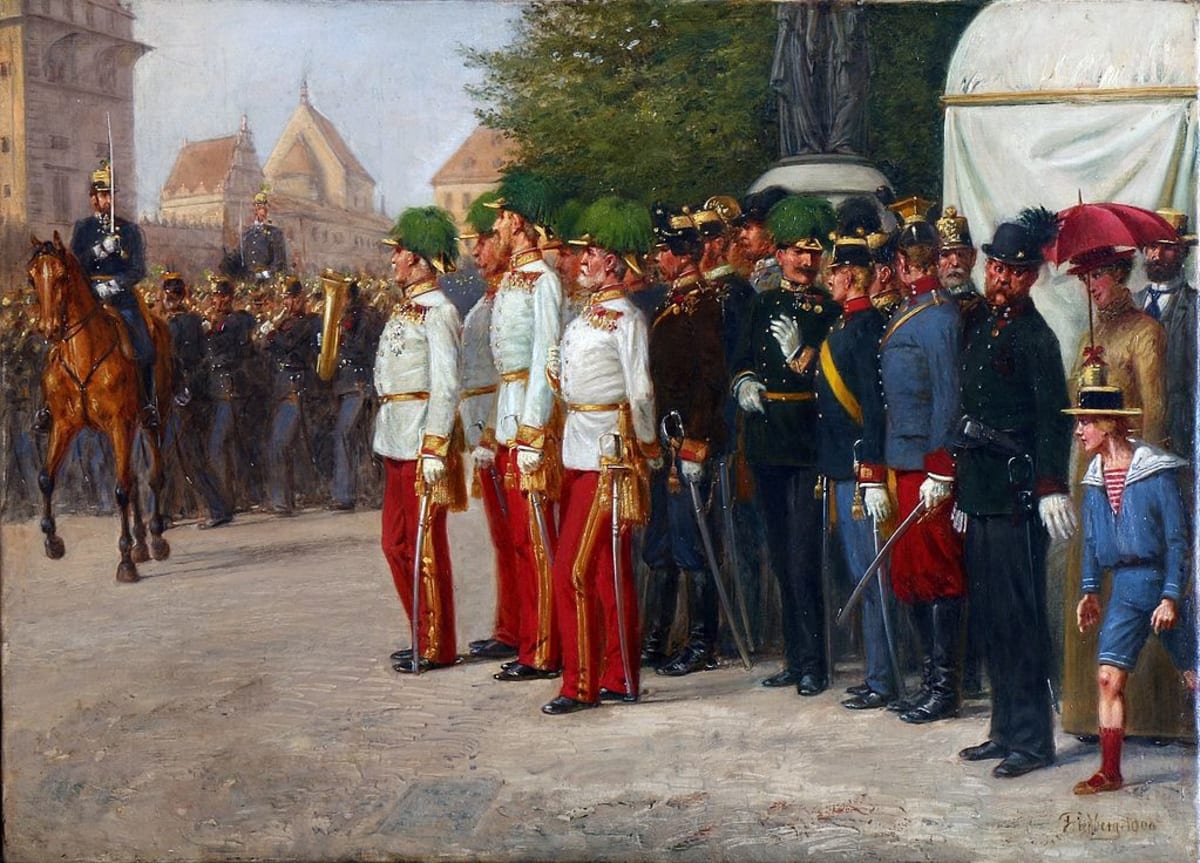 Vojenská paráda v Praze kolem roku 1900