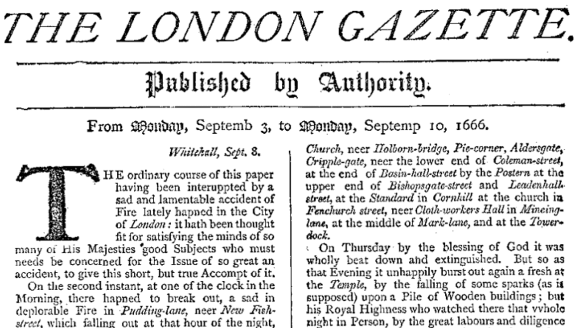 The London Gazette v roce 1666