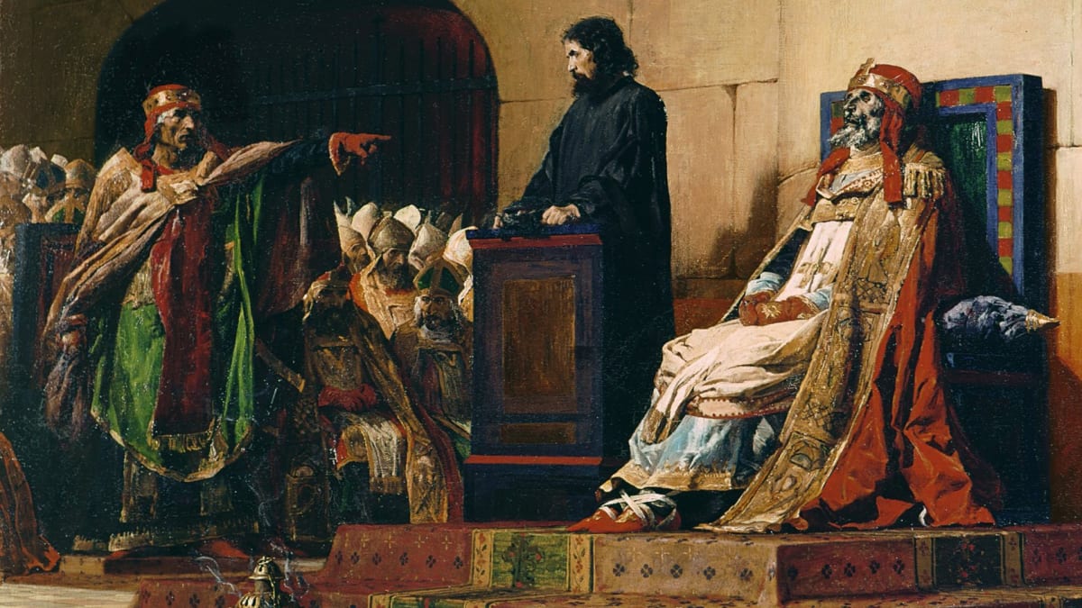 Mrtvý papež Formosus a živý papež Štěpán VI. na obrazu Jeana Paula Laurense