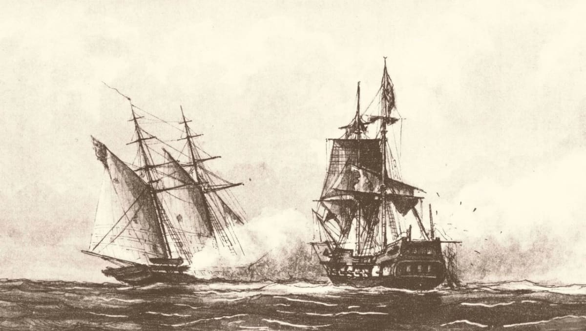 Plachetnice Enterprise v boji s pirátskou lodí Tripoli