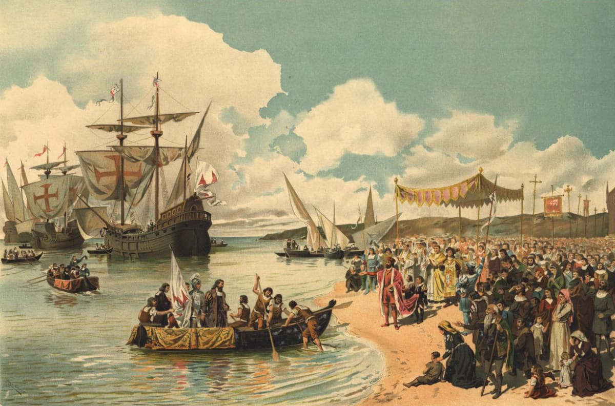 Vasco da Gama přistávající u indických břehů.