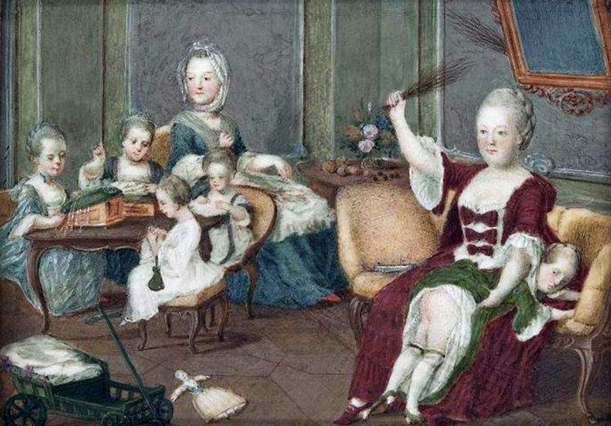 Obraz Marie Terezie s dětmi od neznámého autora.