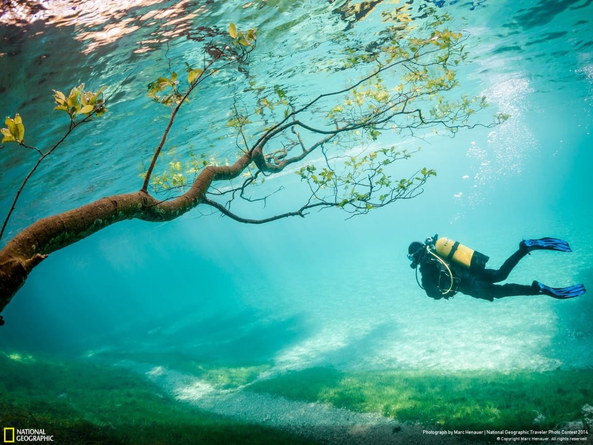 Potápění v Zeleném jezeře v Tragössu (Rakousko)