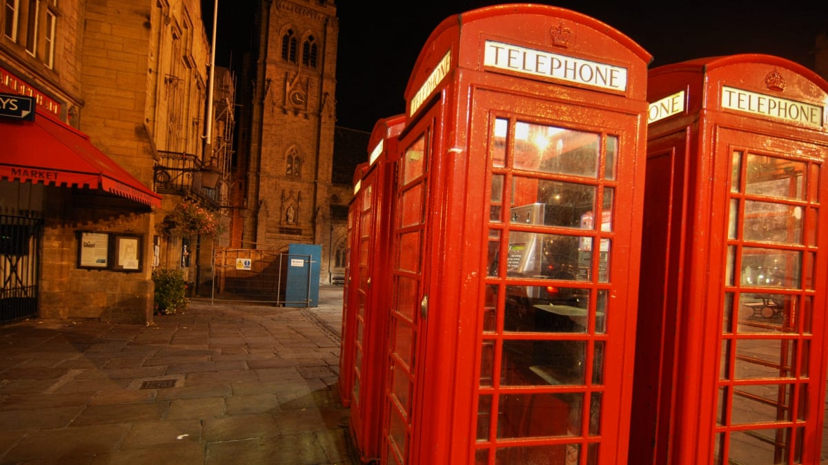 Telefionní budka v britském Durhamu
