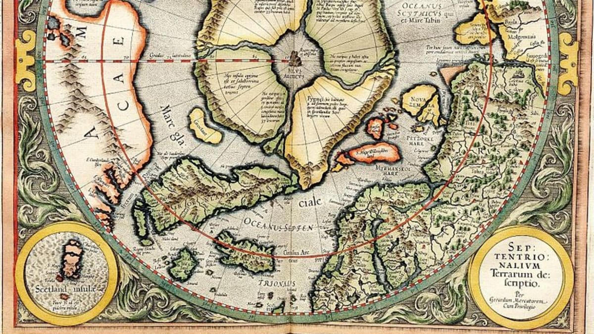 Mapa severního pólu z roku 1595
