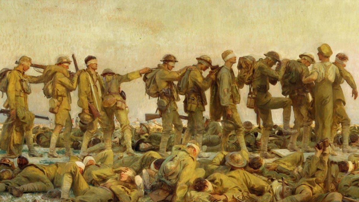 Zasaženi plynem - tak nazval svůj obraz americký malíř a účastník 1. světové války John Singer Sargent