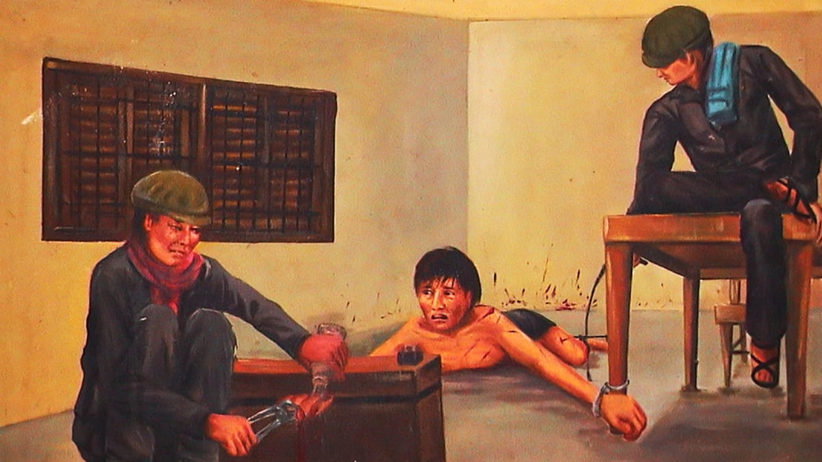 Obraz namalovaný jedním z přeživších z tábora S21 v Kambodži