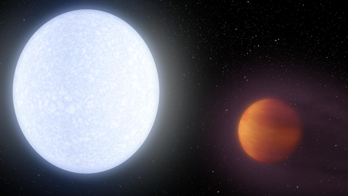 Umělecká představa dosud nejžhavější známé exoplanety KELT-9b