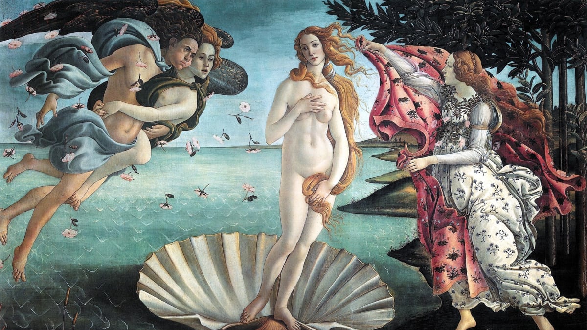 Zrození Venuše. Snad nejkrásnější podoba bohyně Venuše od Sandra Boticcelliho