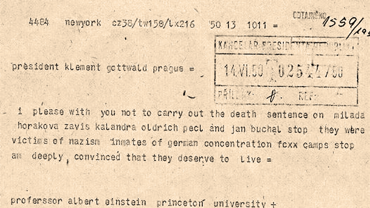 Albert Einstein prosí o zmírnění trestu pro Miladu Horákovou