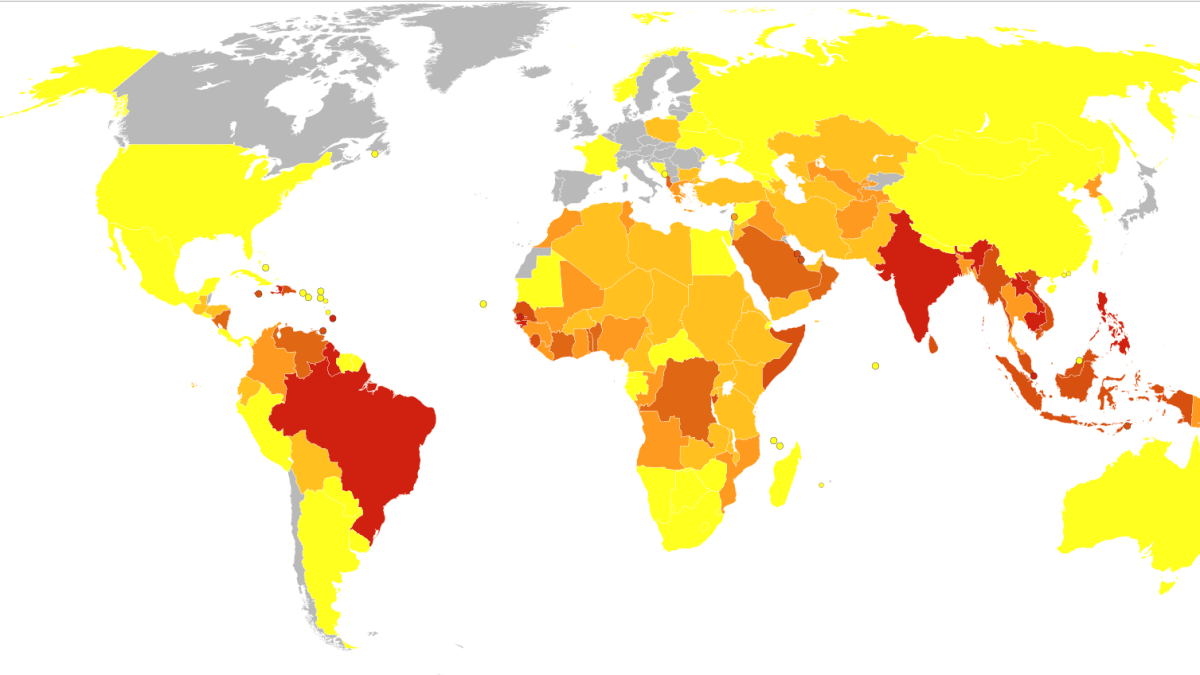 Horečka dengue - počet mrtvých na milion obyvatel