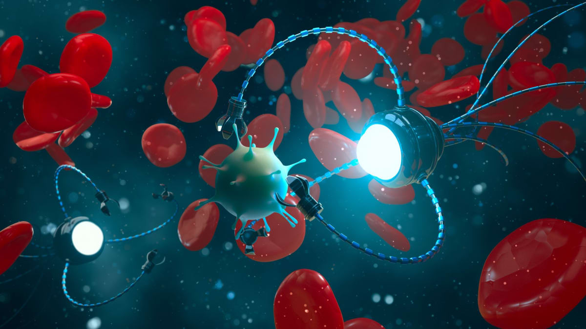 Není snadné si to představit, ale zhruba takto by mohly nanočástice v krvi úřadovat.