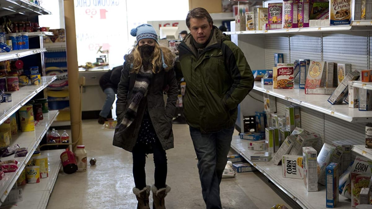 Matt Damon s filmovou dcerou v prázdném obchodě