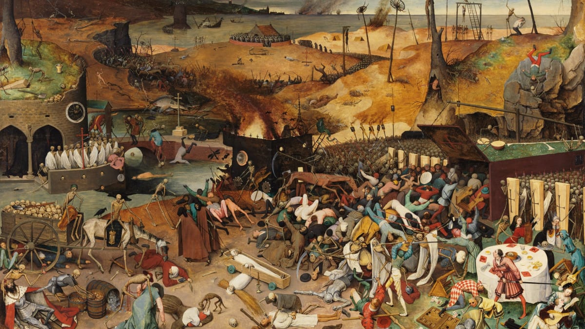 Triumf smrti od Pietera Brueghela staršího (1562). Jak je vidět, morová epidemie byla častým námětem uměleckých děl