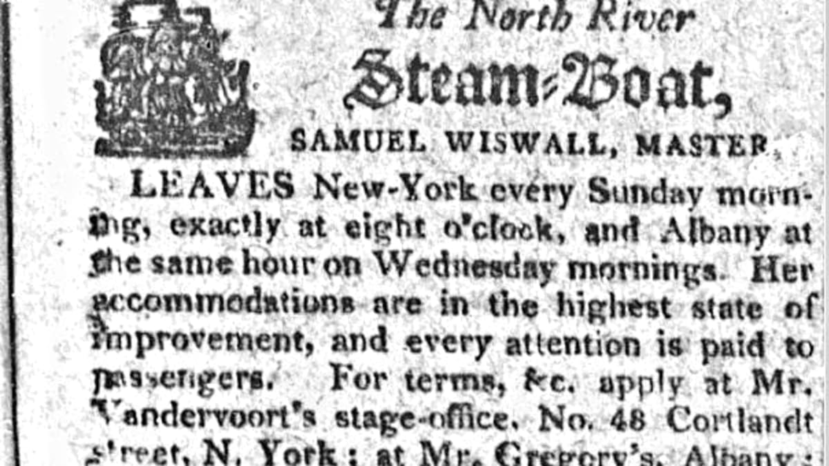 Reklama  na North River Steamboat v roce1808