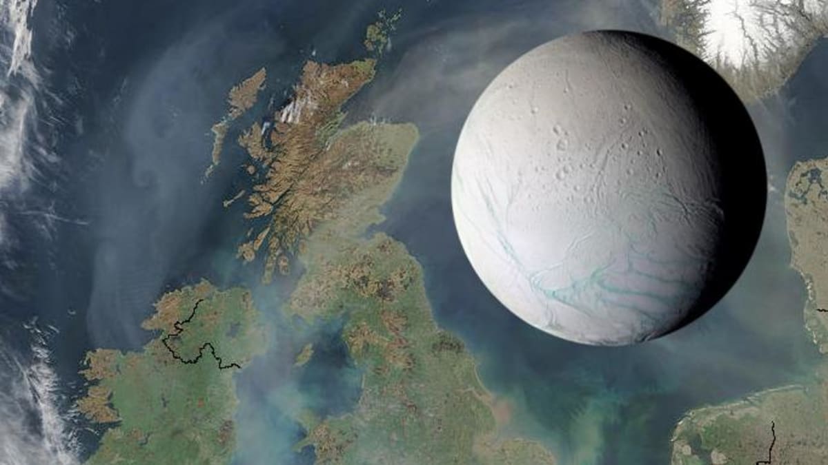 Enceladus má v průměru 500 kilometrů, což je srovnatelné s velikostí Velké Británie.