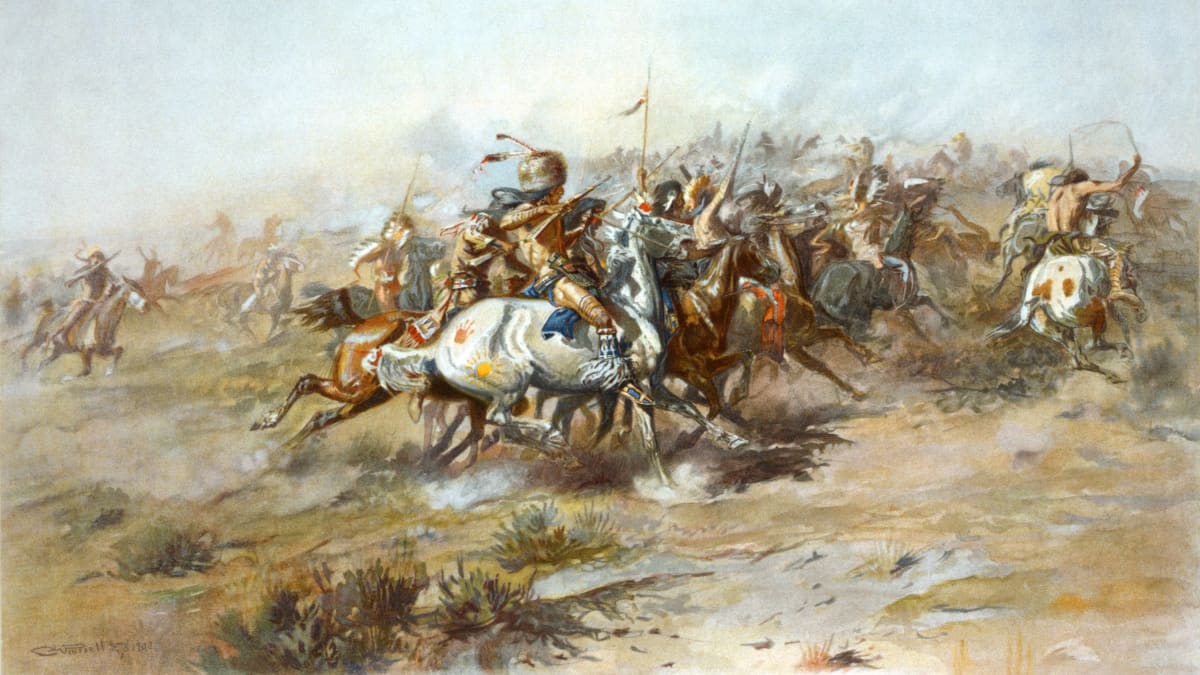 Bitva u Little Big Hornu na litografii Charlese Mariona Russella (1903)