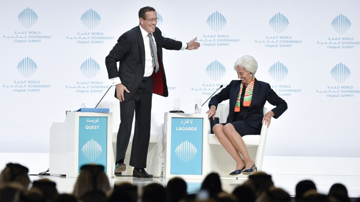 Ruichard Quest a generální ředitelka Mezinárodního měnového fondu Christine Lagardeová