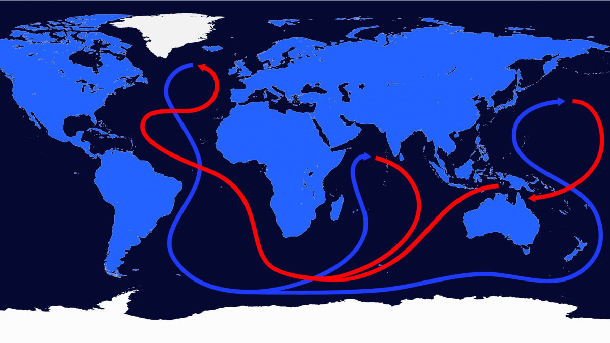 Cirkulace hlavních oceánských proudů zásobuje chladnější oblasti ohřátou vodou z tropů