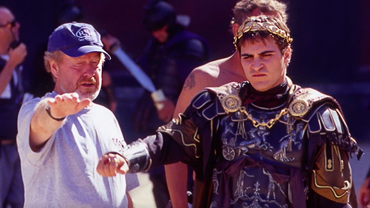 Ridley Scott a Joaquin Phoenix při natáčení Gladiátora