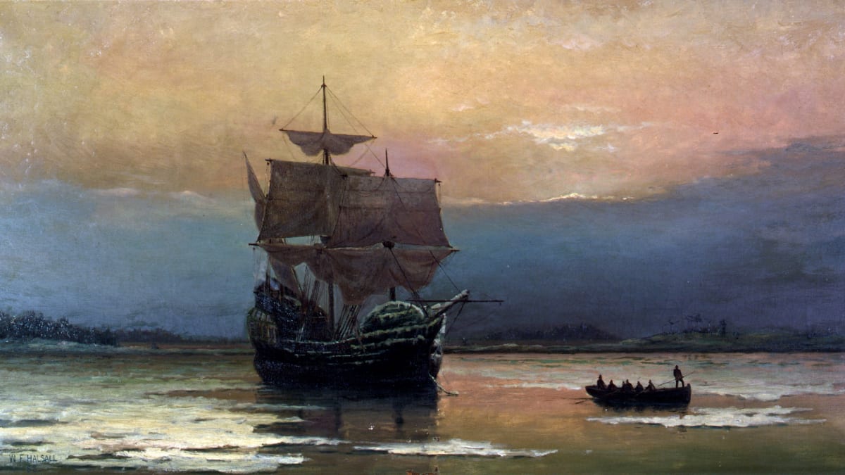 Mayflower při plavbě do Nového světa