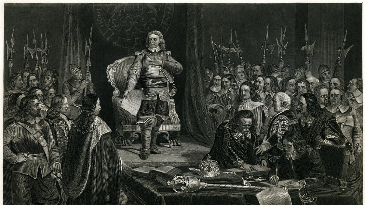 Oliver Cromwell odmítá královskou korunu