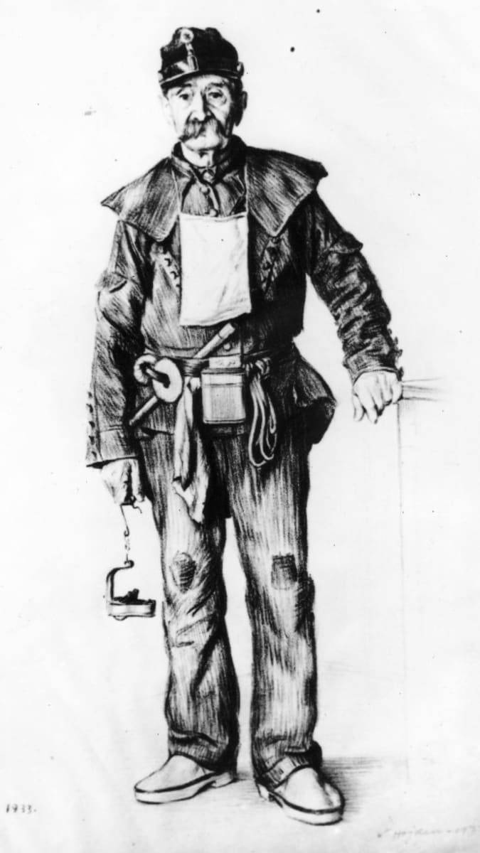 Horník v pracovním oděvu, období 19. a počátek 20. století