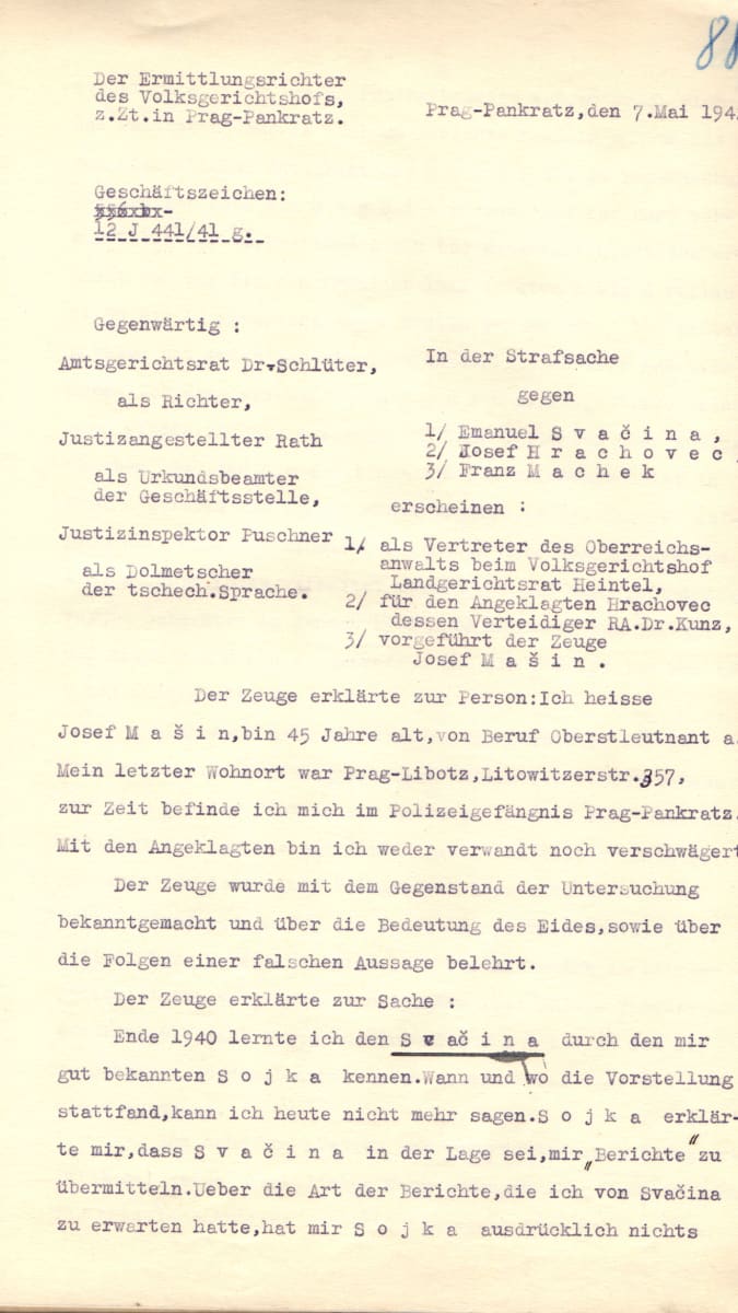 Z výpovědi Josefa Mašína ze 7. května 1942