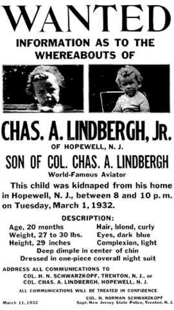 Plakát podporující hledání uneseného Linberghova syna