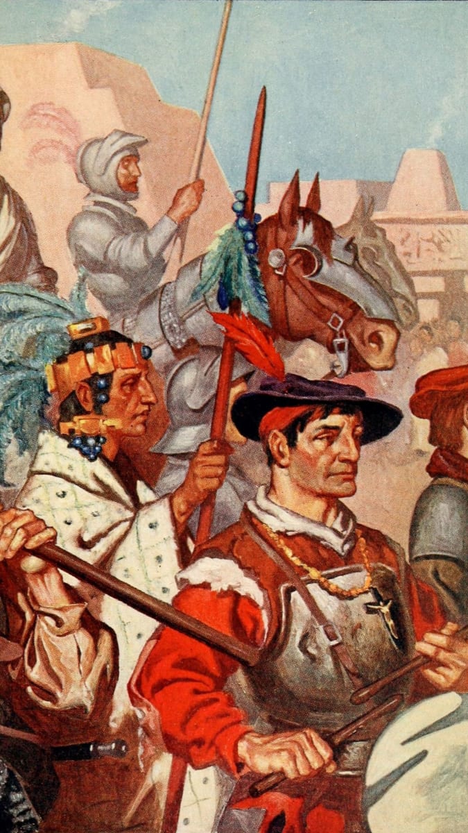 Konquistadoři a jejich spojenci před Tenochtitlanem