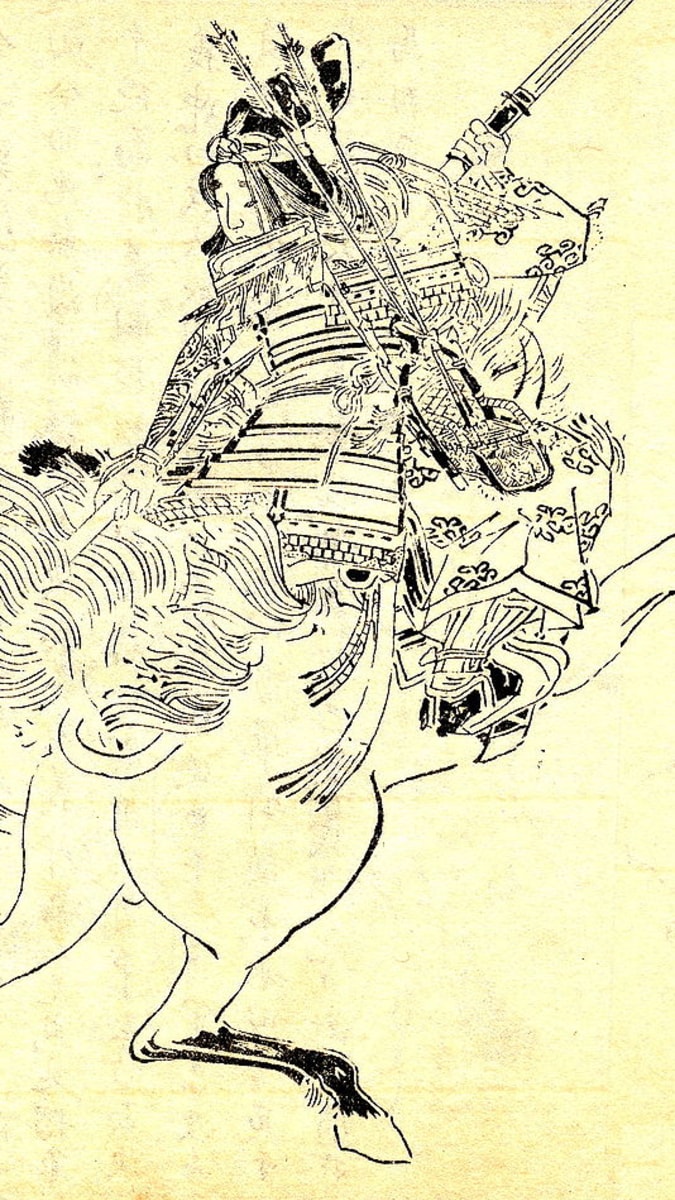 Tomoe Gozen na kresbě od Kikuchi Yōsai (1781–1878)