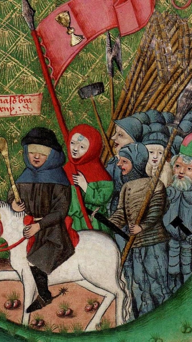 Dobové vyobrazení husitského vojska v čele s janem Źižkou