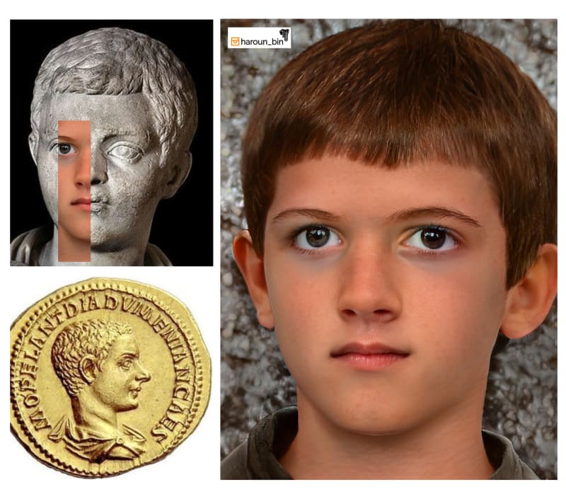 Diadumenianus, doba vlády: 218-218 n. l. Popraven v 9 letech nepřáteli poblíž města Zeugma