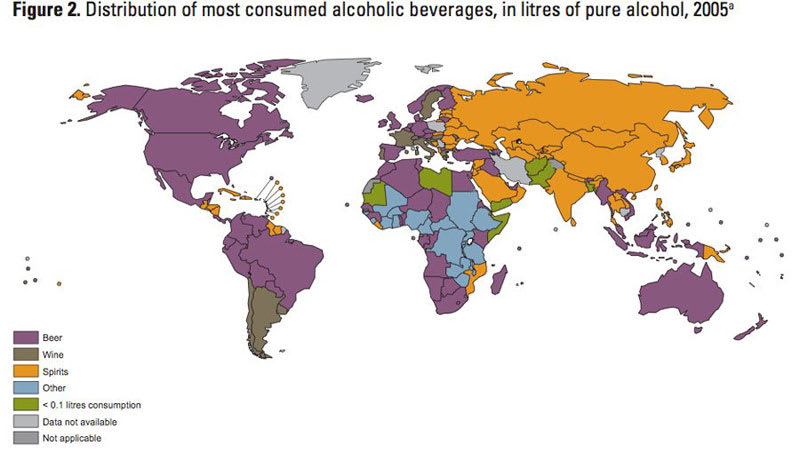 Mapa nejčastěji popíjených alkoholických nápojů