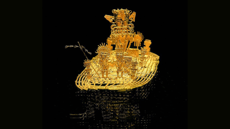 Zlatý vor zobrazující rituál koupele v jezeře