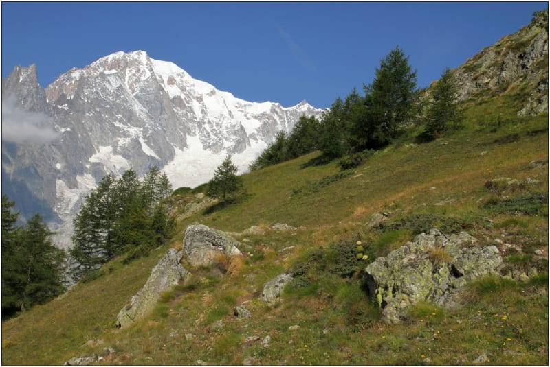 Pohled na Mont Blanc z italského hřebene Mont de la Saxe