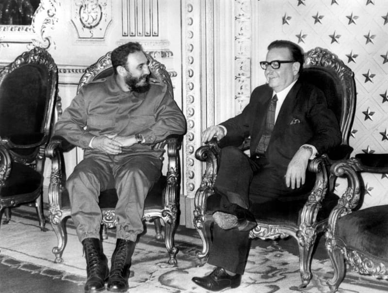 Salvador Allende a Fidel Castro v Santiagu de Chile při oficiální návštěvě 10. listopadu 1971
