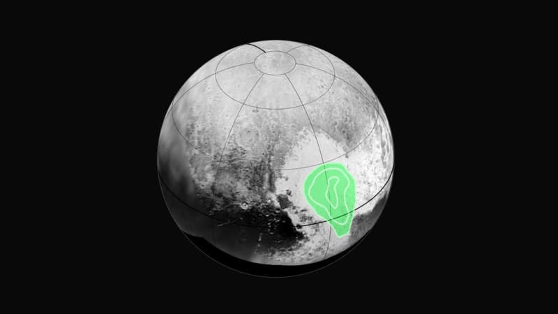 Zmrzlý oxid uhelnatý v oblasti, které se říká "srdce Pluta"