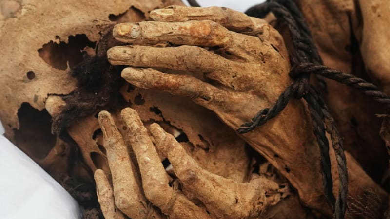 Tisíc let starou mumii našli archeologové svázanou. Proč byla pohřbená v poloze plodu?