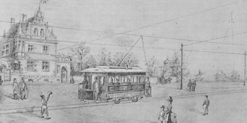 Historický nákres Křižíkovy tramvaje