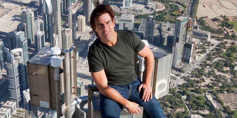 Tom Cruise na vrcholu Burdž Chalífa