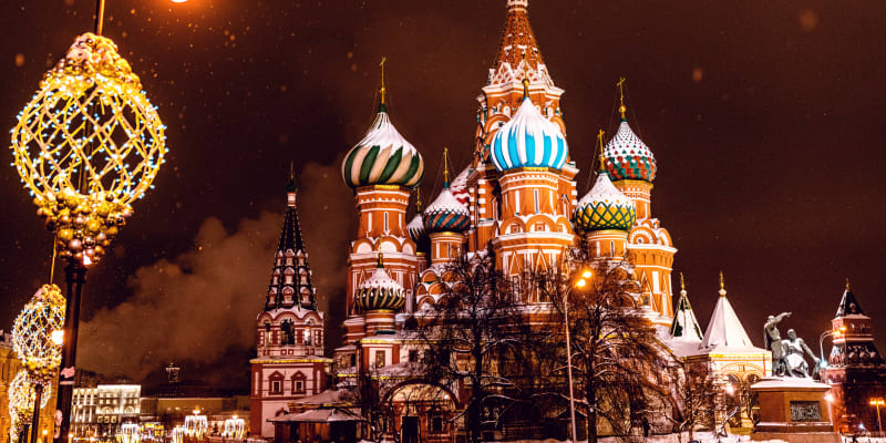 Moskevský Chrám Vasila Blaženého během Vánoc