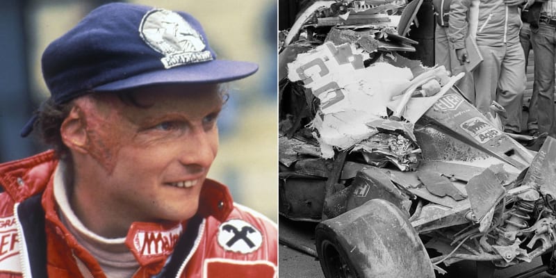 Niki Lauda a zbytky jeho Ferrari