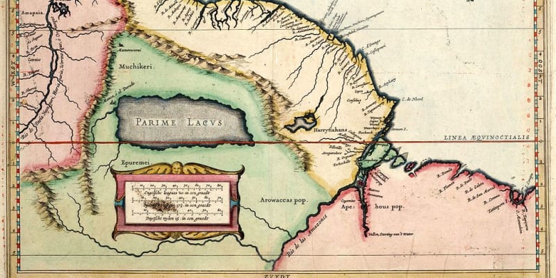 Smyšlené jezero Parime na mapě z roku 1625